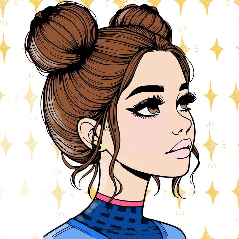 realistic girl with buns on the top of her head