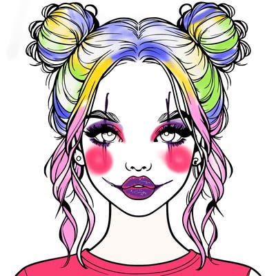realistic girl with two buns in hair and lips