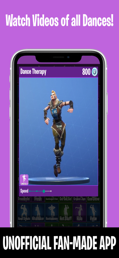 Dances from Fortnite - Smartphone displaying the Dance Therapy emote video in the Dances from Fortnite app