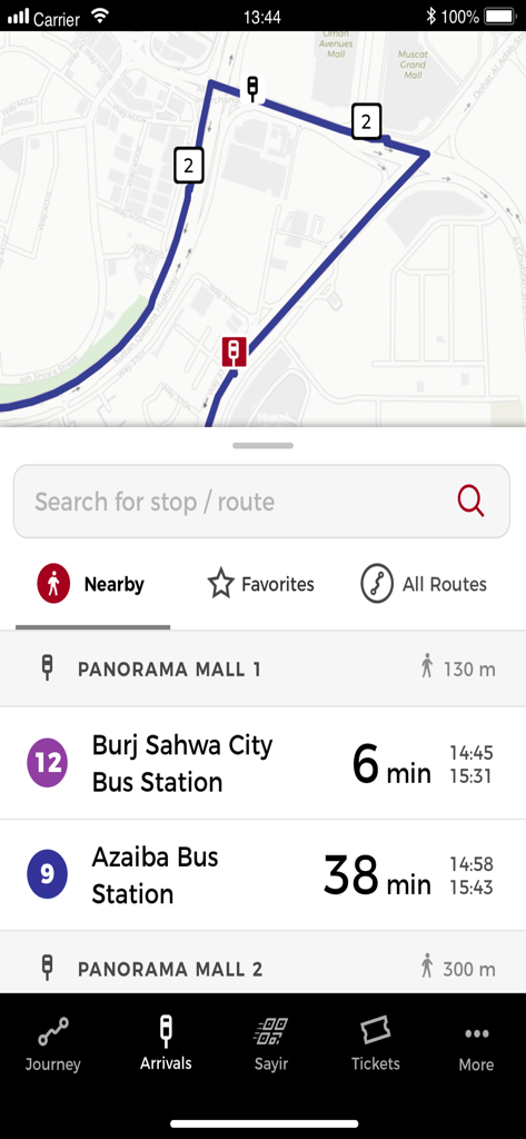 Mwasalat - Real-time bus arrival predictions and nearby stops on the Mwasalat app map