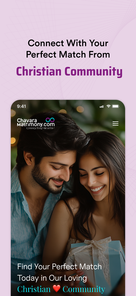 Chavara Christian Matrimony - Chavara Christian Matrimonyアプリのインターフェースにいる幸せな若いカップル