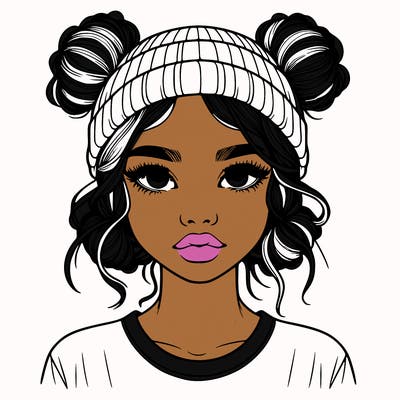 realistic girl with buns in her hair with a beanie on