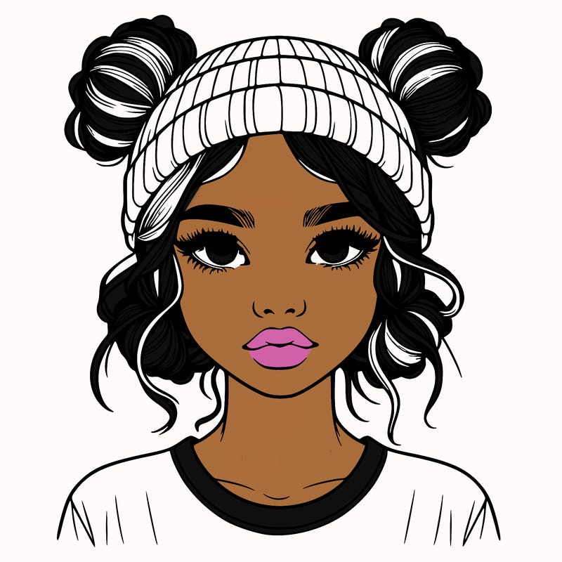 realistic girl with buns in her hair with a beanie on