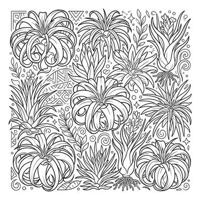 Dive into the fascinating world of air plants with this intricately designed Tillandsia coloring page, showcasing their diverse forms and unique epiphytic beauty. Perfect for plant lovers and coloring enthusiasts seeking a detailed botanical art experience.