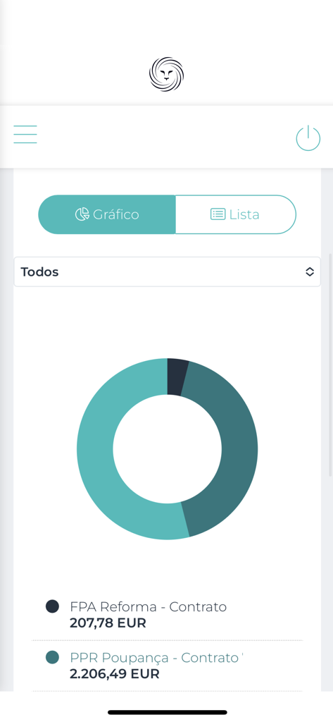 mySGF - mySGF 금융 앱의 연금 펀드 자산 배분 및 저축 잔액을 보여주는 도넛 차트
