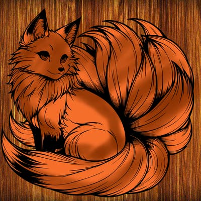 realistic detailed 9 tailed anime fox