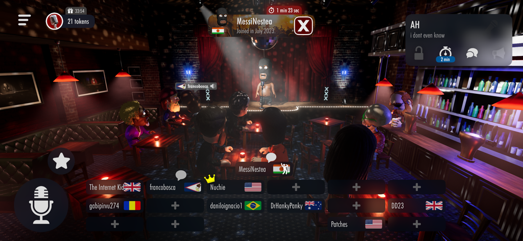 Comedy Night - The Voice Game - A virtual avatar performing on stage in a comedy club in front of an online audience