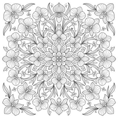 Unleash your creativity with this stunning Orchid Mandala coloring page, featuring exotic blossoms arranged in perfect radial symmetry. Dive into a world of intricate floral patterns designed to provide a calming and immersive coloring experience.