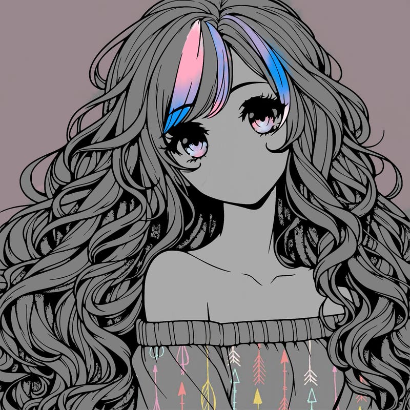 realistic, anime girl with really long curly hair