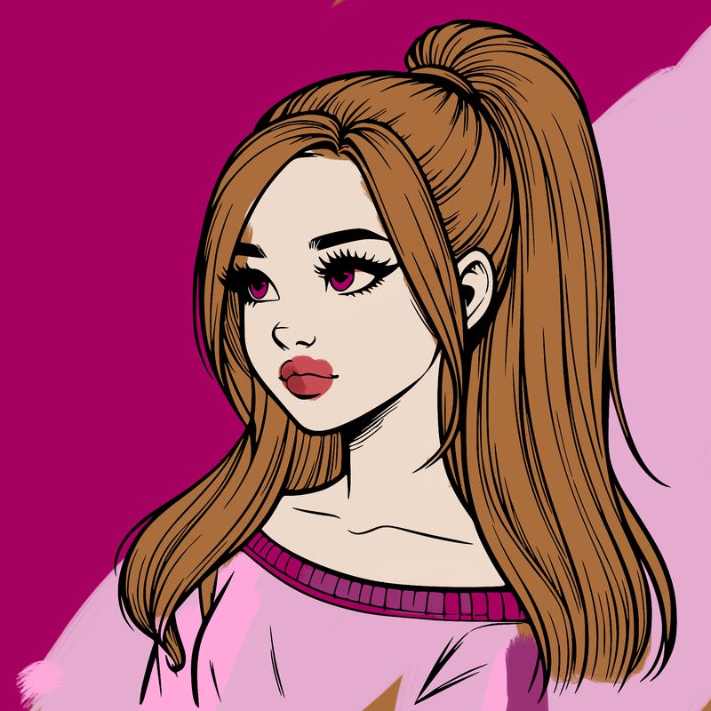 realistic girl with a high ponytail