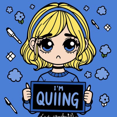 a girl holding a sign saying i'm quitting