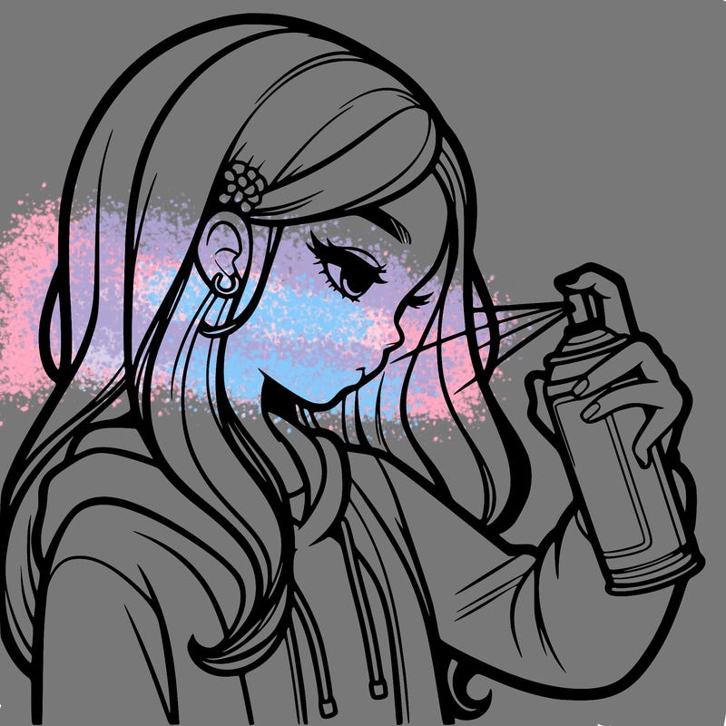 a realistic girl spray painting