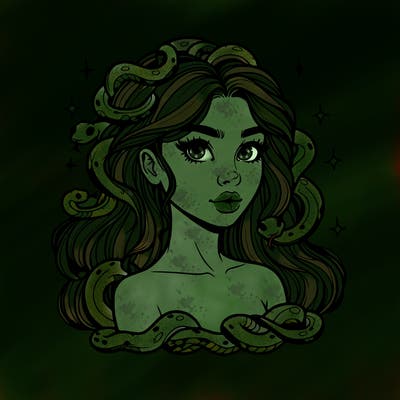 realistic girl with snakes as hair