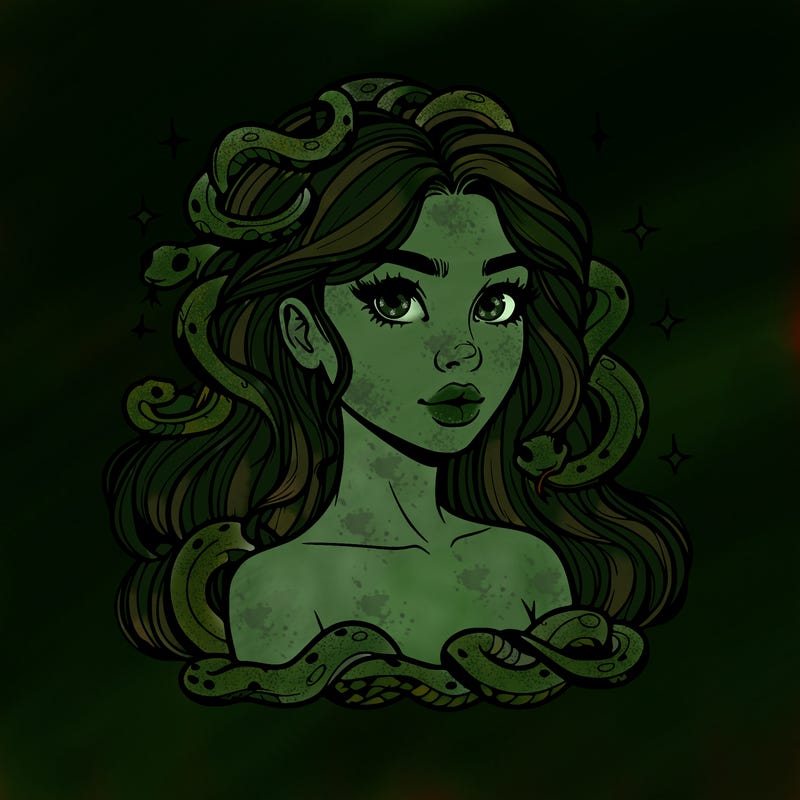 realistic girl with snakes as hair