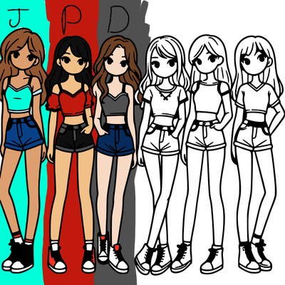 a group of girls wearing crop tops and shorts