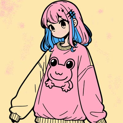 girl wearing frogging sweatshirt