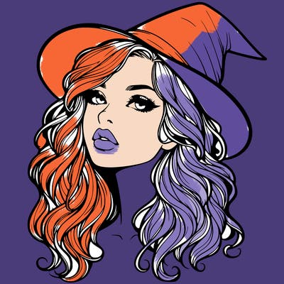 realistic witch girl with wavy hair and lips