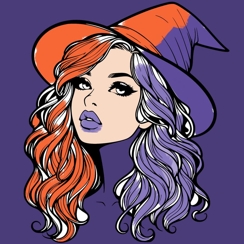 realistic witch girl with wavy hair and lips