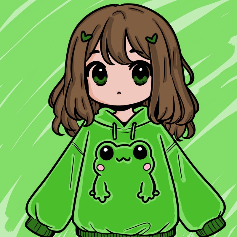 girl wearing frogging sweatshirt