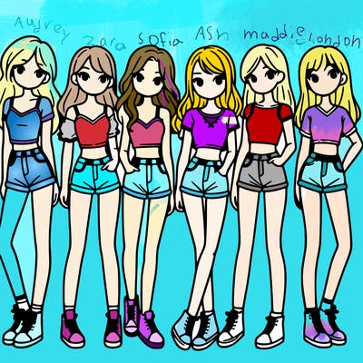 a group of girls wearing crop tops and shorts