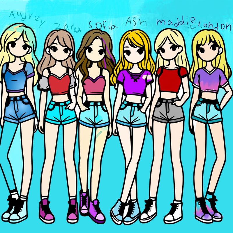 a group of girls wearing crop tops and shorts