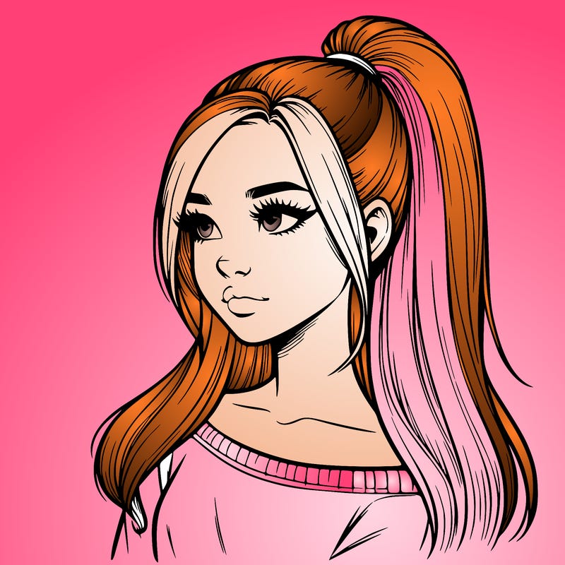 realistic girl with a high ponytail