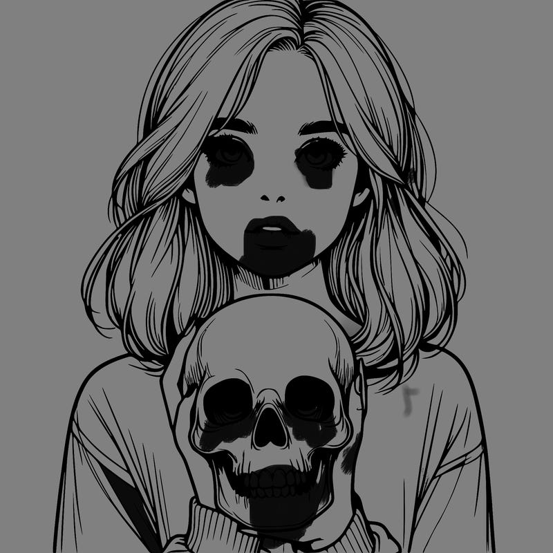 realistic girl holding a skull