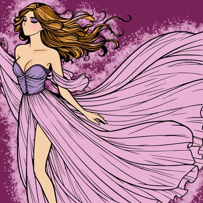 realistic woman in dress flowing the the wind