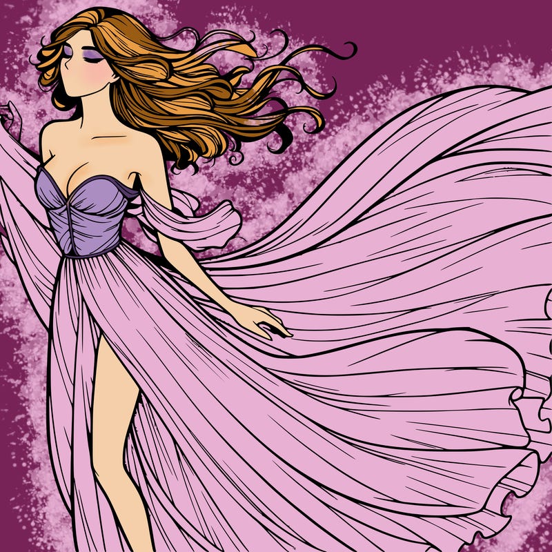 realistic woman in dress flowing the the wind