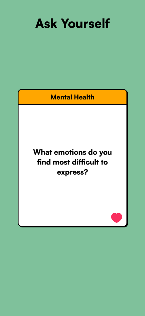 spill cards deep conversations - Spill Cards mobile app interface showing a mental health conversation starter card with a deep question