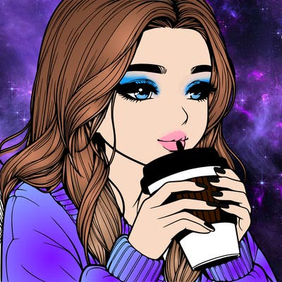 realistic girl drinking coffee