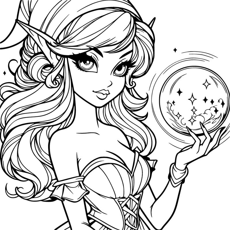 realistic  beautiful sorceress nature fantasy exaggerated features crystal ball elf