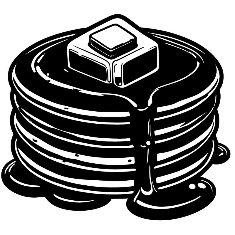 realistic pancakes with butter on top with syrup dripping down