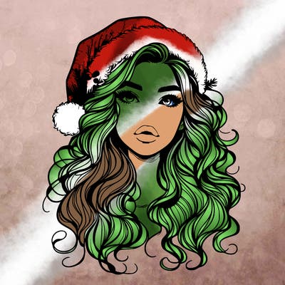 realistic christmas girl with wavy hair and lips