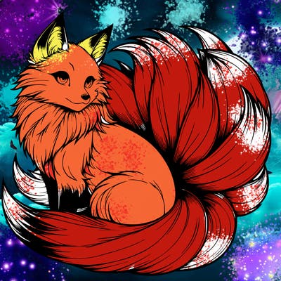 realistic detailed 9 tailed anime fox