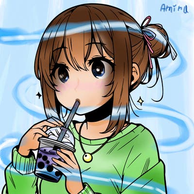manga character drinking boba