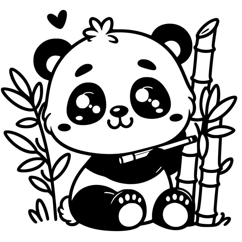 cute panda with bamboo