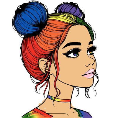 realistic girl with buns on the top of her head