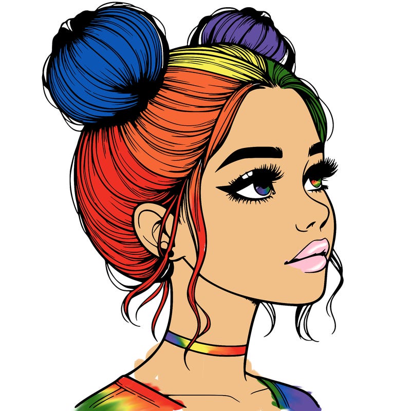 realistic girl with buns on the top of her head