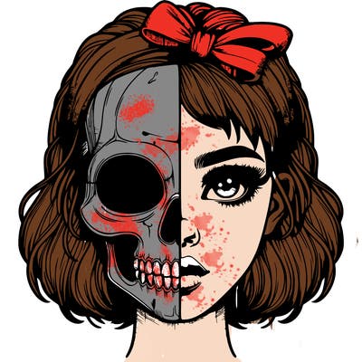 realistic girl with half skull mask