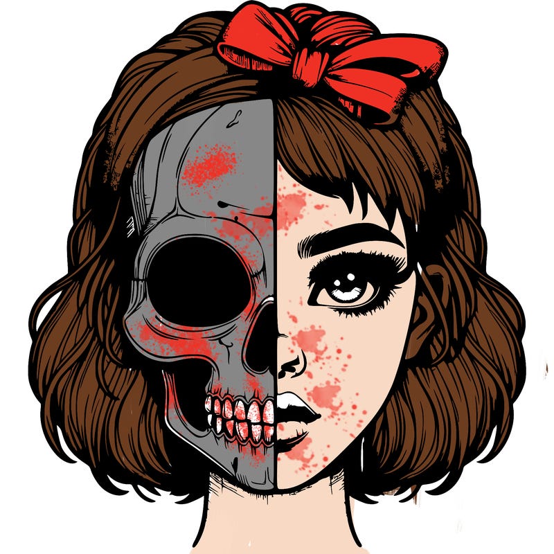 realistic girl with half skull mask
