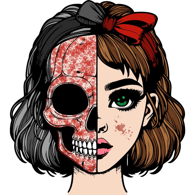 realistic girl with half skull mask