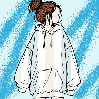 realistic girl with a oversized sweatshirt on and a bun