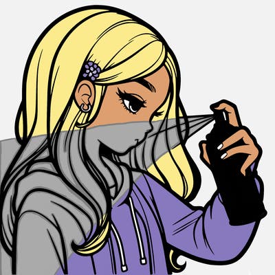 a realistic girl spray painting