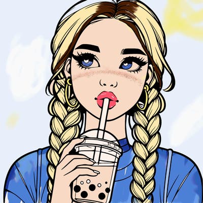 realistic girl with braided hair drinking boba