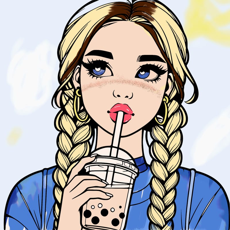 realistic girl with braided hair drinking boba