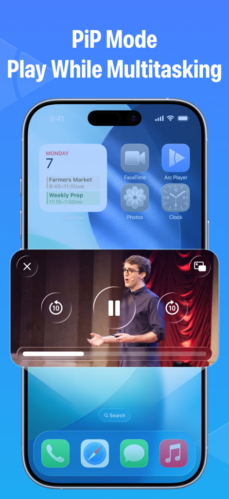 Video Player - Arc Player - Arc Player video playing in Picture-in-Picture mode while multitasking on an iPhone home screen