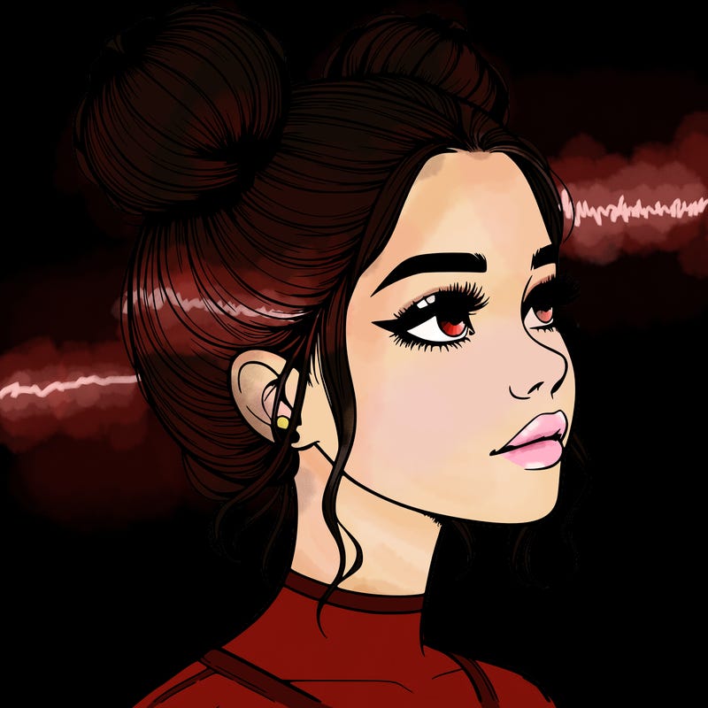 realistic girl with buns on the top of her head