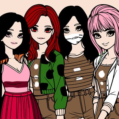 a group of girls realistic