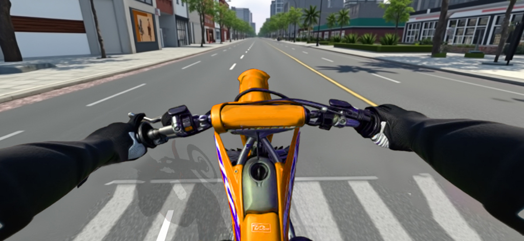 Wheelie Moto Bike Life Game - Vista en primera persona de un piloto de motocicleta en una calle de la ciudad